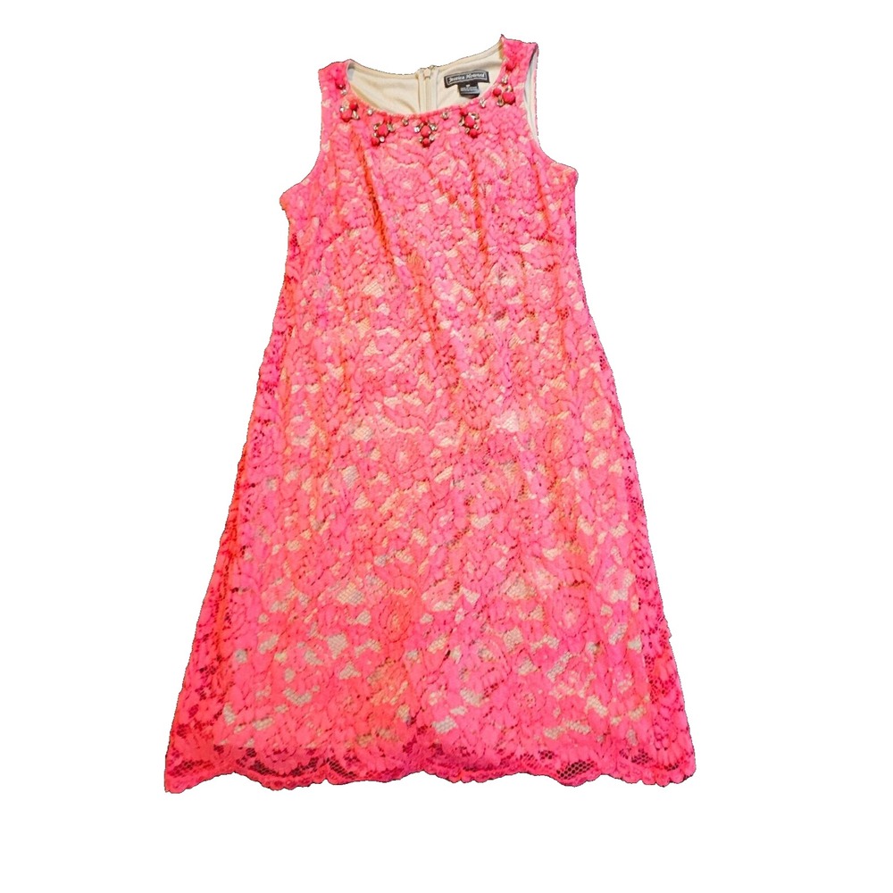 Jessica Howard Womens Coral Lace Jeweled Shift Dress 6P JH5P7212 Summer Easter
